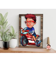BK Gift Kişiye Özel Motorcu Çocuk Karikatürlü 3D Ahşap Tablo, Sevgiliye Hediye, Arkadaşa Hediye, Yıl Dönümü Hediyesi, Doğum Günü Hediyesi-1