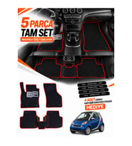 SMART FORTWO (2007-2014) Uyumlu EVA Oto Paspas Metal Topukluklu Havuzlu 5 Parça Siyah-Kırmızı