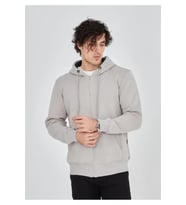 Unisex Tam Fermuarlı Kapşonlu SweatShirt - Boyalı Gri