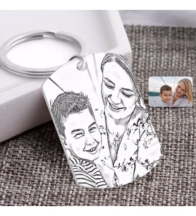 BK Gift Kişiye Özel Tam Boy Karakalem Anne ve Oğul Pleksi Anahtarlık-1 (Beyaz)