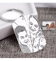BK Gift Kişiye Özel Tam Boy Karakalem Anne ve Oğul Pleksi Anahtarlık-1 (Beyaz)