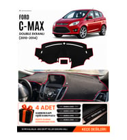 FORD C-MAX (2010-2014) DOUBLE EKRAN Uyumlu Torpido Örtüsü Torpido Kılıfı - Siyah Kırmızı