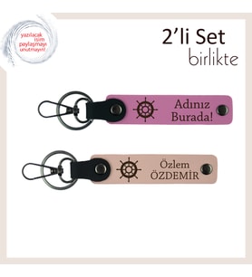Yakın Dostla Paylaşılacak Kişisel Gemi Dümeni Anahtarlık Takımı, Pembe-Yavru Ağzı