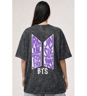 BTS Müzik Grubu Baskılı Unisex Oversize Eskitme Yıkamalı Tişört