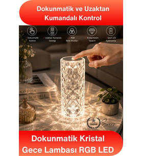 #MasaLamba Dokunmatik Kristal Gece Lambası RGB LED Masa Lambası Uzaktan Kumandalı Şarjlı Dekoratif A
