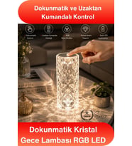 #MasaLamba Dokunmatik Kristal Gece Lambası RGB LED Masa Lambası Uzaktan Kumandalı Şarjlı Dekoratif A
