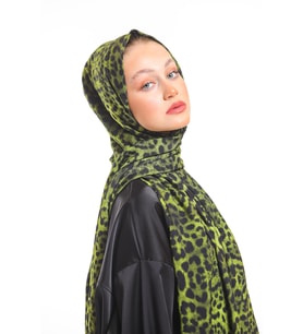 Leopar Desen Modal Seri Şal Eşarp Askısı İle Birlikte 75x200 FISTIK YEŞİL-75x200