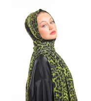 Leopar Desen Modal Seri Şal Eşarp Askısı İle Birlikte 75x200 FISTIK YEŞİL-75x200
