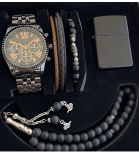 Lüks ve Stilin Bir Arada Buluştuğu Saat Seti: İki Adet Bileklik, Zippo Tip Çakmak, Tespih ve Premium Michael Kors Model Siyah Kol Saati Seti Erkek Arkadaşa Babaya Hediye Doğum Günü Yildonumu Babaya Hediye