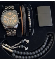 Lüks ve Stilin Bir Arada Buluştuğu Saat Seti: İki Adet Bileklik, Zippo Tip Çakmak, Tespih ve Premium Michael Kors Model Siyah Kol Saati Seti Erkek Arkadaşa Babaya Hediye Doğum Günü Yildonumu Babaya Hediye