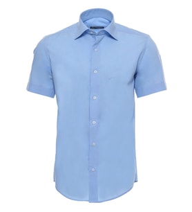 Slim Fit Kısa Kollu Terikoton Mavi Erkek Gömlek - Wessi