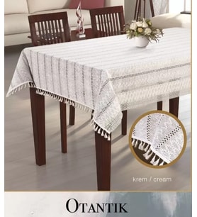 150x260 cm Otantik Krem Pamuklu Masa Örtüsü Şık Yemek Masası Dekoru