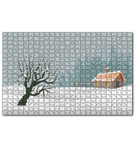 Cakapuzzle Karlı Tepeler Kuru Ağaç ve Şirin Kulübe Puzzle Yapboz MDF (Ahşap) (120 Parça)