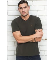 T8568 DEWBERRY V YAKA ERKEK T-SHIRT-KOYU HAKİ