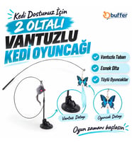 Durukar® Vantuzlu Tüylü Zilli Olta Kedi Oyuncağı 2 Oltalı