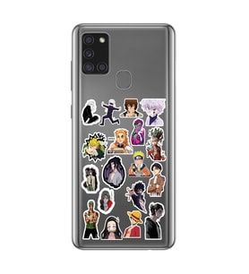 Samsung Galaxy A21S Uyumlu Anime Sticker Tasarımlı Şeffaf Telefon Kılıfı
