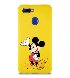Oppo A12 Soft Premier Kapak Mickey Mouse-C Tasarımlı Silikon Kılıf - Sarı (Şeffaf)