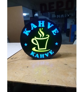 Mavi Kahve Yazılı Tabela 3D Led Neon Etkili Işıklı Tabela 30X45 CM Tek Taraflı