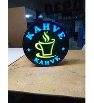 Mavi Kahve Yazılı Tabela 3D Led Neon Etkili Işıklı Tabela 30X45 CM Tek Taraflı