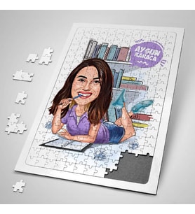 Kişiye Özel Hediye 240 Parça Ders Çalışan Kız Karikatürlü Puzzle