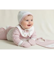 0-3 AY KIZ BEBEK RENKLİ  NAKIŞLI %100 PAMUK 5Lİ SET (Beyaz-Pudra)