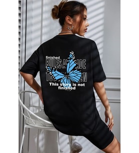 Unisex Kelebek Baskılı Tshirt (Siyah)