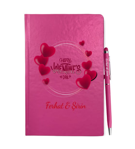 Sevgililer Gününe Özel Pembe Defter Kalem & Hediye Seti 21