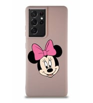 Samsung Galaxy S21 Ultra Soft Premier Kapak Minnie Mouse-C Tasarımlı Silikon Kılıf - Pudra (Şeffaf)