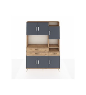 Arges Dolap 10 Raflı 3 Çekmeceli 6 Kapaklı 132x30x195 Çam-Antrasit/Çam