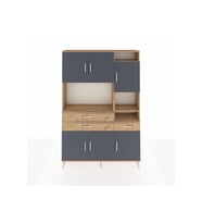 Arges Dolap 10 Raflı 3 Çekmeceli 6 Kapaklı 132x30x195 Çam-Antrasit/Çam