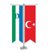 Kabartay - Balkar Bayrağı ve Türkiye - Kırlangıç - Saten T direk 2li Masa Bayrağı