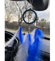 El Yapımı Düş kapanı dream catcher Mavi Beyaz Araba Dikiz Aynası süsü