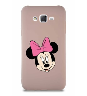 Samsung Galaxy J7 Soft Premier Kapak Minnie Mouse-C Tasarımlı Silikon Kılıf - Pudra (Şeffaf)