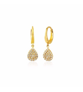 Sallantılı Altın Damla Küpe 14K Gold (Çok Renkli)