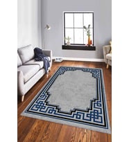 Lacivert Çerçeveli Kaymaz Tabanlı Dekoratif Halı RV090 - 100 x 160 cm