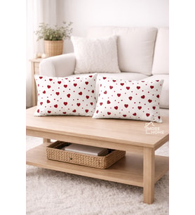 More Home  Pamuklu  Yastık Kılıfı (2 Adet) 50 x 70 cm Kalpli Desenli Beyaz Kırmızı