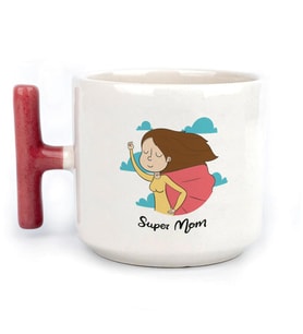 Süper Mom Pelerin Baskılı Kırmızı Kulplu T Kupa