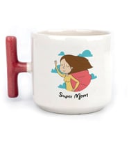 Süper Mom Pelerin Baskılı Kırmızı Kulplu T Kupa