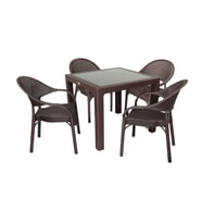 Mandella Elit Rattan 90x90 Eylül Koltuk Camlı Masa Takımı Kahverengi