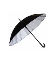 14 Telli Siyah Gümüş Renk Baston Şemsiye Unisex 80 cm