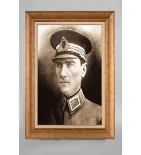Altın Varaklı Paspartulu Çerçeveli Atatürk Tablo sd71
