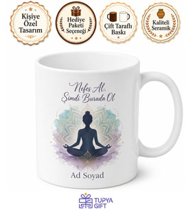 Yoga Namaste Lotus Asana Huzur Felsefesi Baskılı Porselen Kupa Bardak Hediye