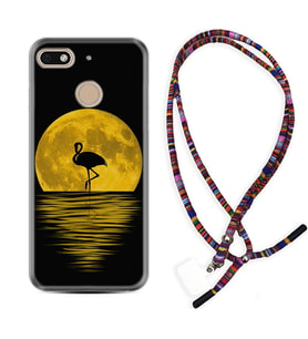 General Mobile GM8 Go GM9 GM20 Pro Plus Kılıf Boyun Asklı Rasta Silikon Ay ve Flamingo 1775