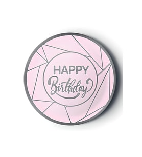 8'li Karton Tabak Gümüş Yaldızlı Happy Pembe