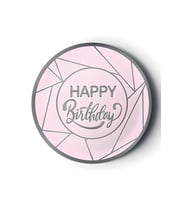 8'li Karton Tabak Gümüş Yaldızlı Happy Pembe