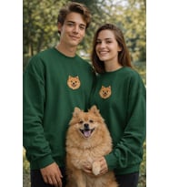 Pomeranian Köpek Desenli Sevgili Sweatshirt – Unisex Çift Kombini (Koyu Yeşil)