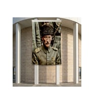 Kalpaklı Üniformalı Atatürk Poster Bayrak Premium Raşel Kumaş ATA54 2x3m