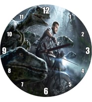 Cakatablo Jurassic World Motorlu Chris Pratt ve Raptorlar Duvar Saati