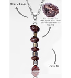 Sertifikalı Kırık Taşlı Model Lal - Garnet Taşı Kolye (Vişne)