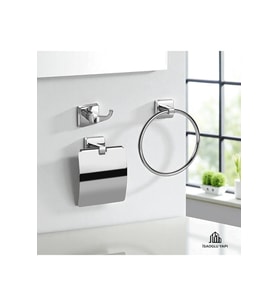 Banyo Havluluk Üçlü Set Tuvalet Kağıtlık Bornozluk Pirinç Krom
